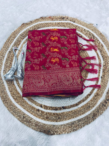Pure Nylon Kadi Crepe Georgette Saree with Meenakari Jacquard Weaving & Hand Dyed Finish