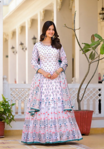 Dola Silk Digital Printed Gown With Dupatta
