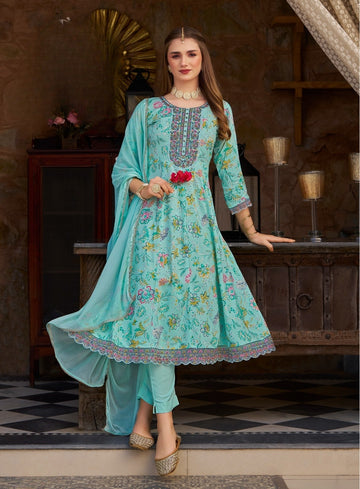 Rayon Foil Printed Kurti Pant With Dupatta