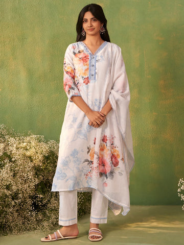 Floral Printed Linen Kurti With Bottom Collection