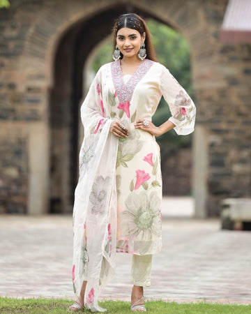 Embroidered Georgette Kurti Bottom With Dupatta