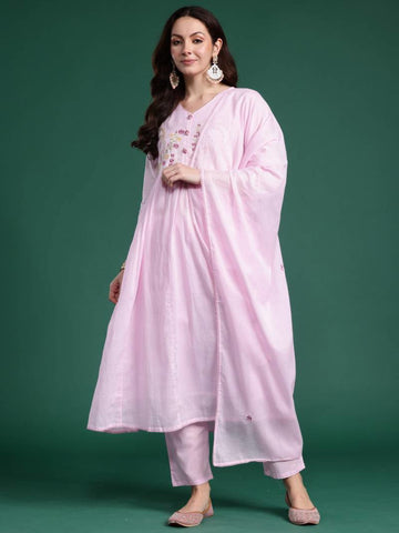 Cotton Embroidered Kurti Bottom With Dupatta