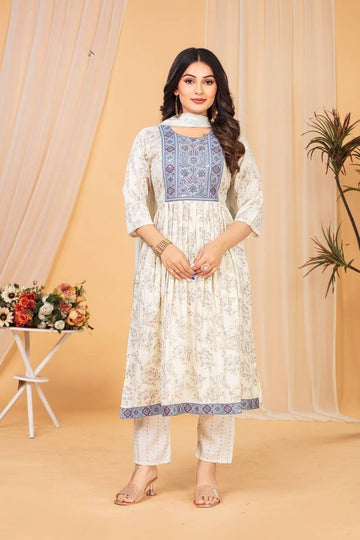 Rayon Foil Printed Kurti Bottom With Dupatta