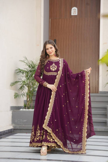 Designer Faux Georgette Gown With Dupatta Collection