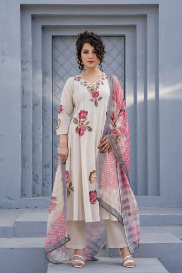 Cotton Anarkali Handwork Touchup Readymade Suit