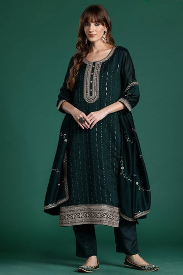 Designer Silk Embroidered Kurti Bottom With Dupatta