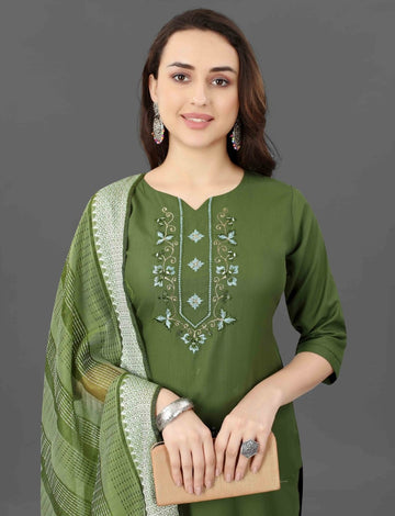 Fully Stitched Cotton Blend Kurta Set with Mirror Work