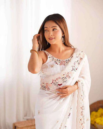Devangi Premium Designer White Saree