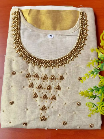 Golden Stone Work Kasavu Tissue Kurthi