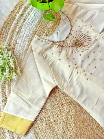 Golden Tissue Kurthi with Stone Work