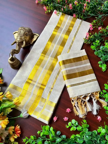 Tiny Block Premium Kasavu Cotton Setmundu