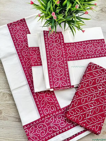 Maroon Floral Pure Cotton Set Mundu with Blouse