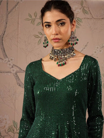 Emerald Green Sequin Embroidered Anarkali Kurta
