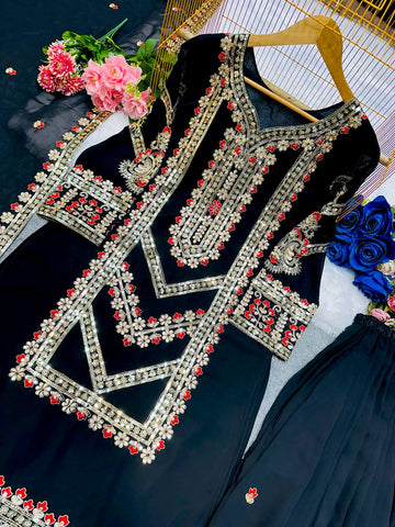 Heavy Fox Georgette Embroidered Suit Set – Fully Stitched with Lace Dupatta