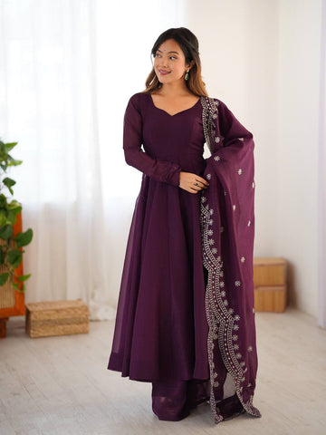 Heavy Designer Party Wear Look Gown-Dupatta in Heavy Embroidery Sequence Work
