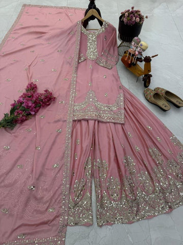 Designer Party Top Pallazo & Dupatta Set