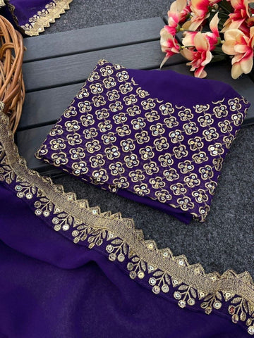 Elegant Georgette Sequin Embroidered Saree with Matching Blouse
