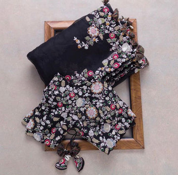 Black Saragam Soft Georgette Saree