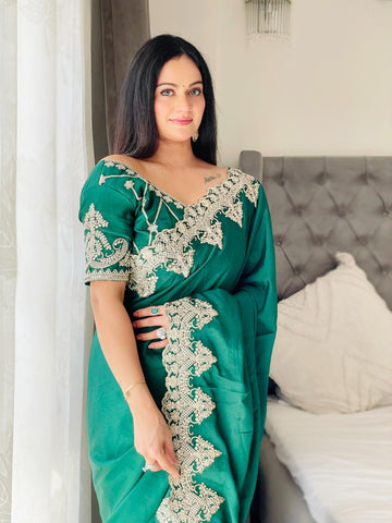 Elegant Chinon Silk Saree with C-Pallu Embroidery & Matching Work Blouse – 5 Colors Available