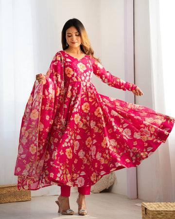 Elegant Organza Silk Anarkali Set with Gota Patti Dupatta