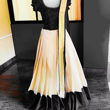 Black Beads Work Tissue Stitched Dhavani Set with Blouse