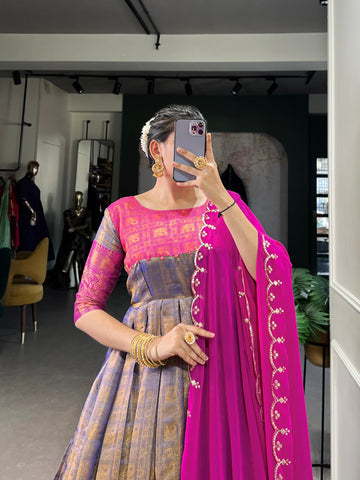 Kanjivaram Gown with Embroidered Georgette Dupatta