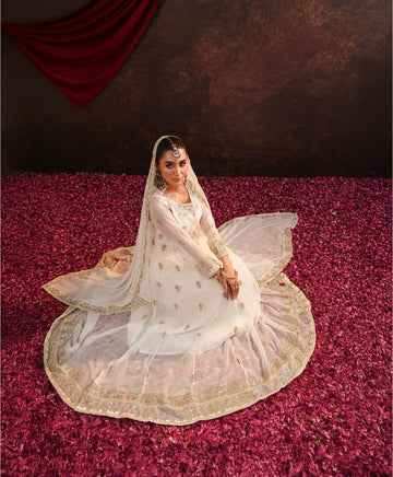 Heavy Embroidered Fox Georgette Gown Set with Palazzo & Dupatta