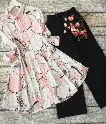 Vibrant Abstract Print Tunic with White and Black Trousers - Colorful Casual Set
