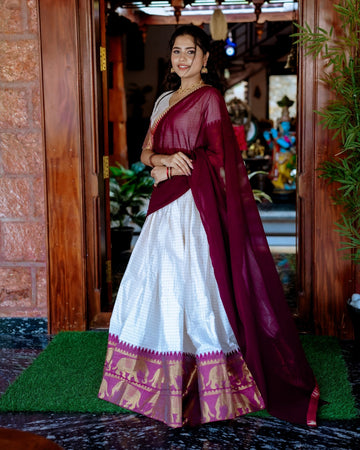 Kalyani Cotton Zari Woven Lehenga Choli Set with Georgette Dupatta