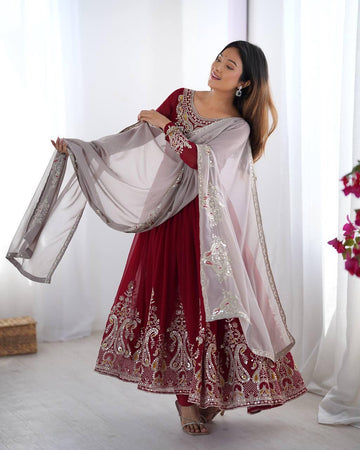 Designer Georgette Embroidered Gown Set with Dupatta