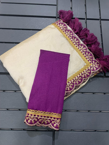 Designer Pure Soft Zarna Silk Saree with Embroidered Cutwork Border & Banglori Silk Blouse