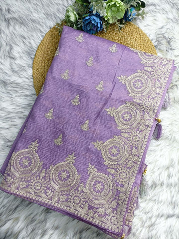 Shimmer Crushed Tissue Saree with Elegant Pitta Dori Embroidery