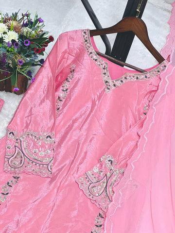 Premium Chinon Silk Kurti Set with Faux Georgette Dupatta