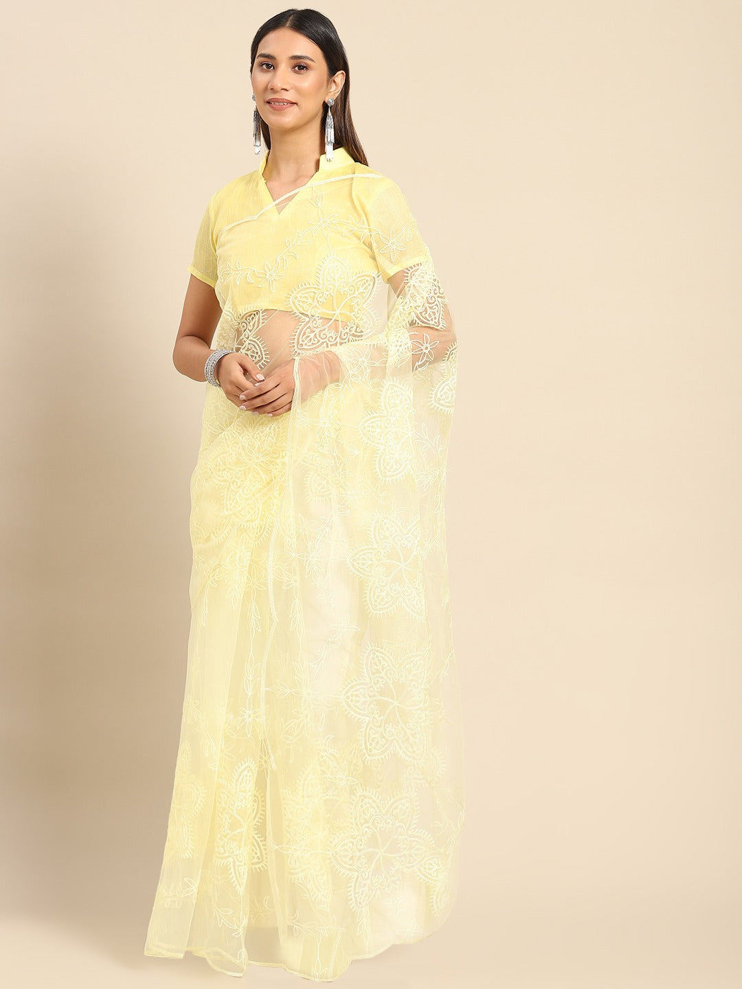 Party Wear Designer Embroidery Worked Net Saree