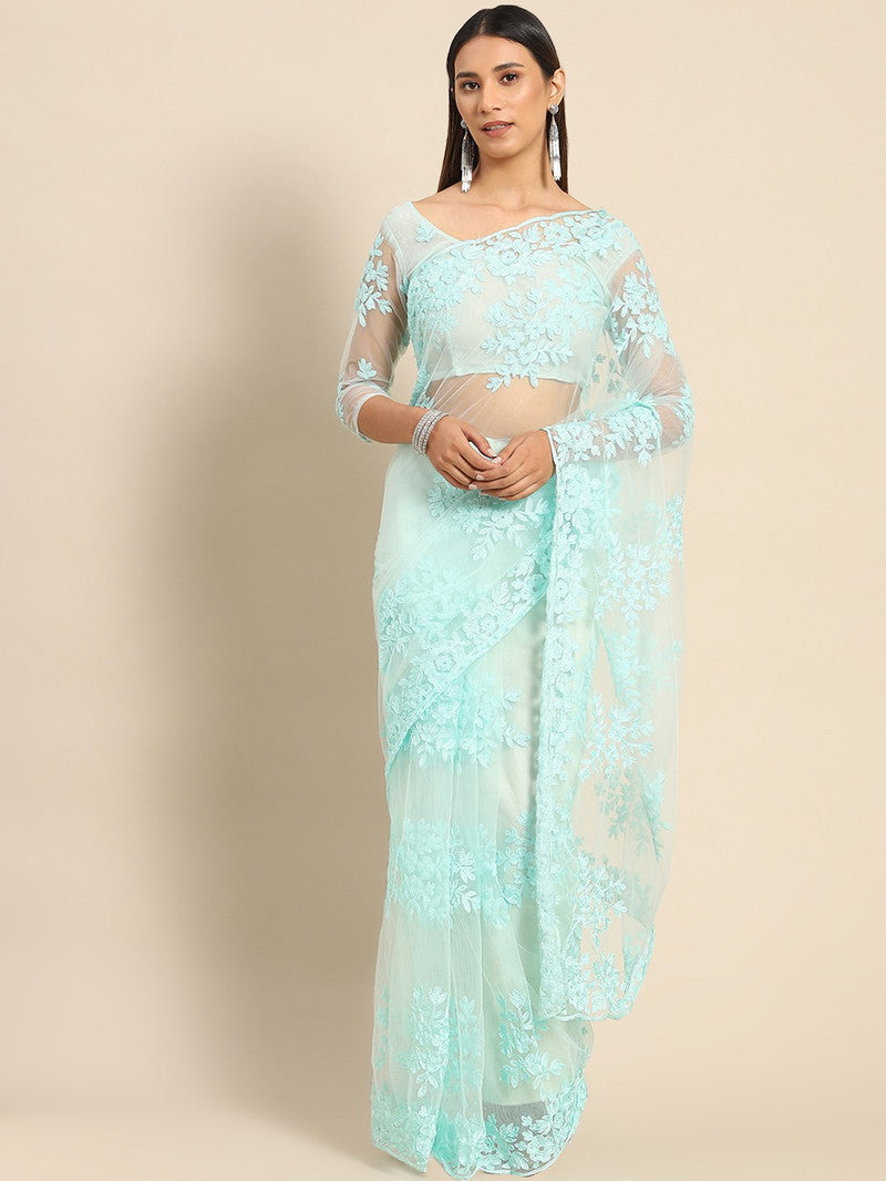 Party Wear Designer Embroidery Worked Net Saree