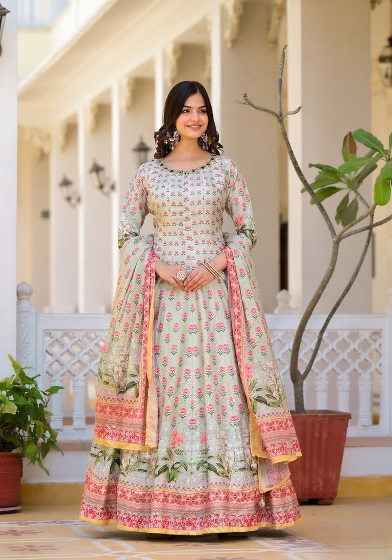 Dola Silk Digital Printed Gown With Dupatta