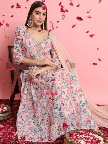 Georgette Embroidered Kurti Bottom With Dupatta