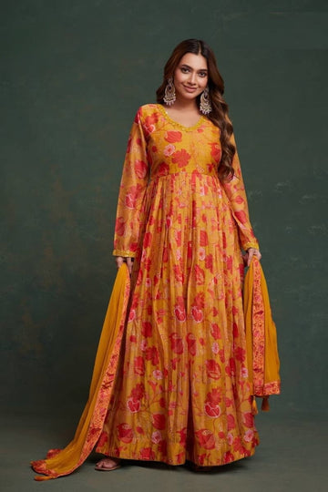 Zari Georgette Gown With Dupatta Collection