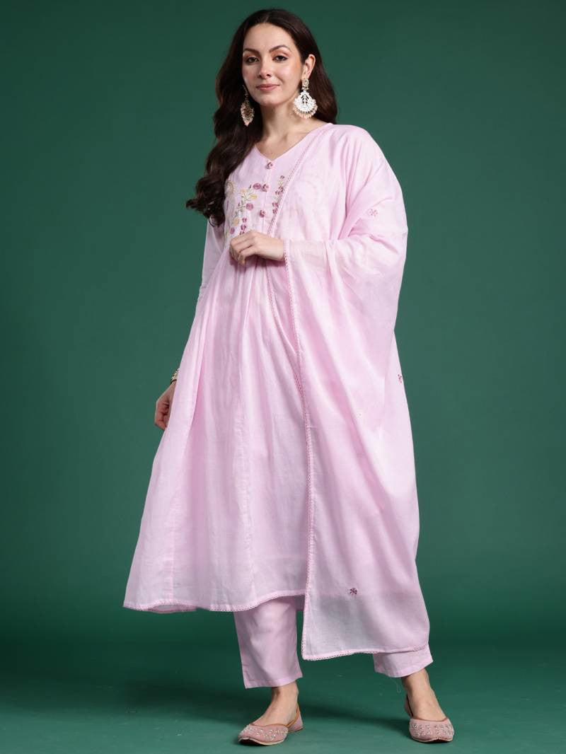 Cotton Embroidered Kurti Bottom With Dupatta