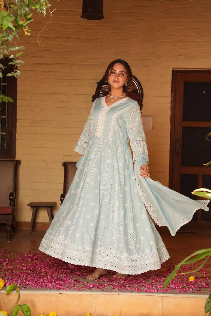 Cotton Handwork Touchup Anarkali Readymade Collection