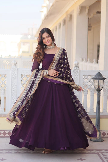 Designer Faux Georgette Gown With Dupatta Collection