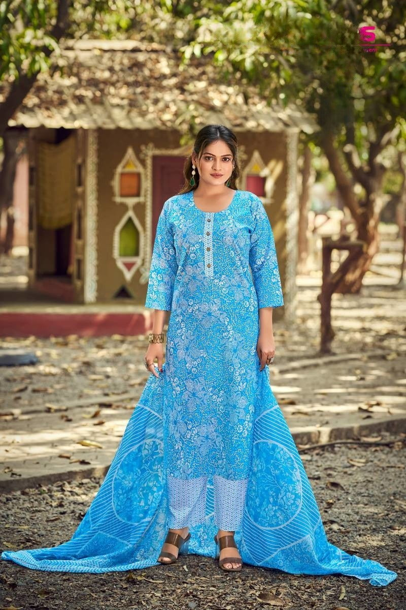 Cotton Printed Kurti Bottom With Dupatta