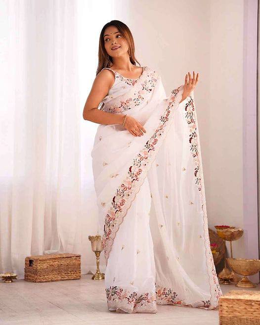 Devangi Premium Designer White Saree