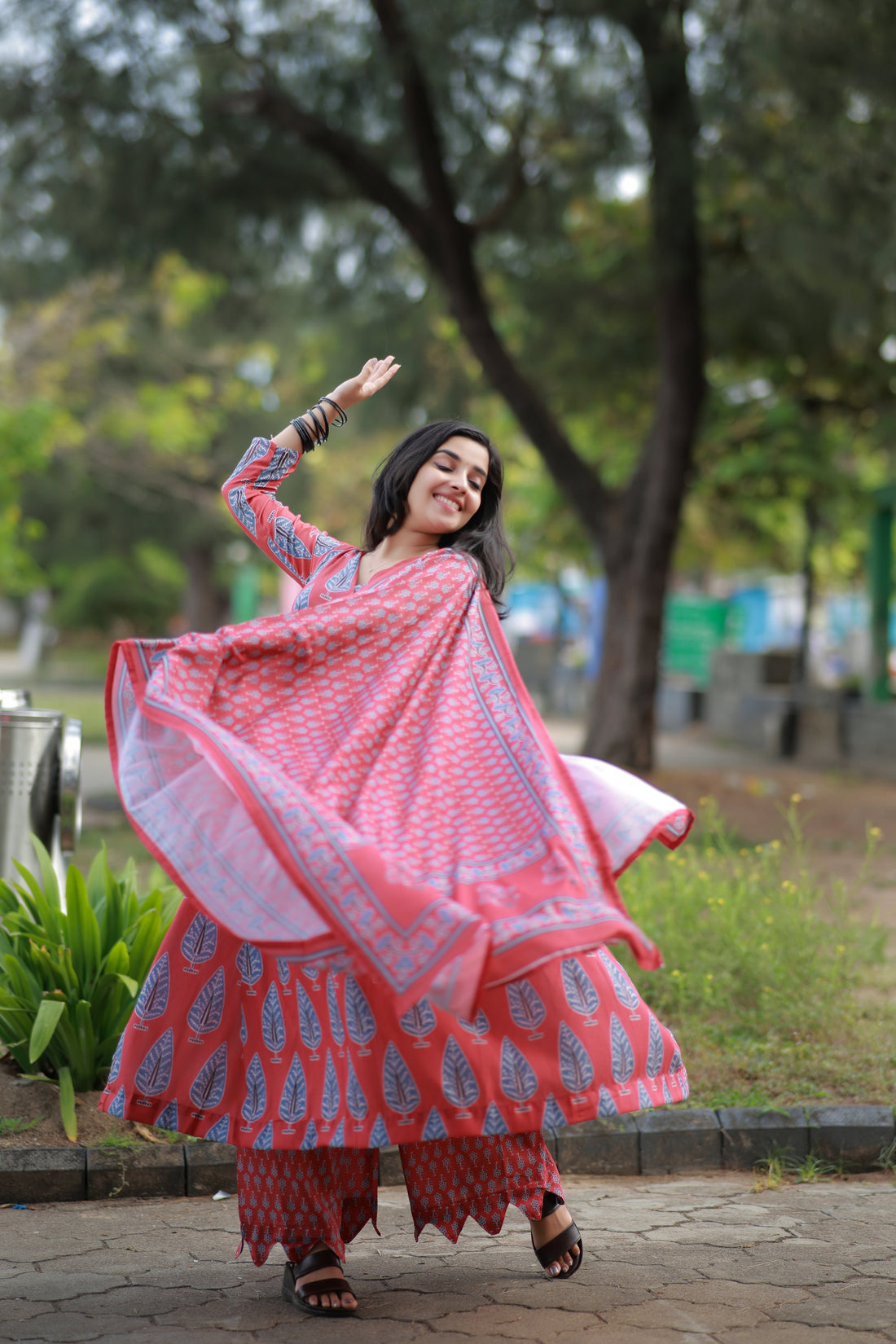 Elegant Cotton Flared Kurta Set with Dupatta