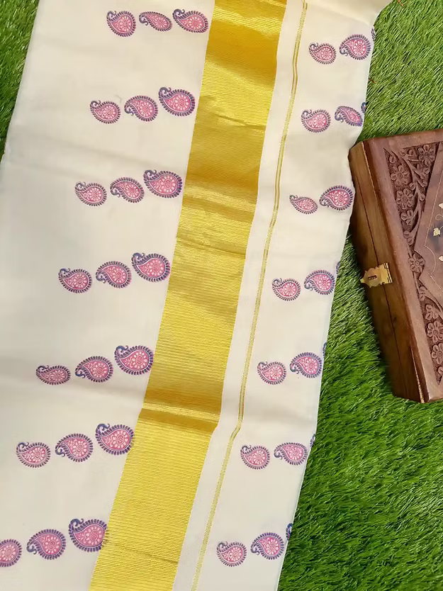 Purple Mango Cotton Kasavu Kerala Saree