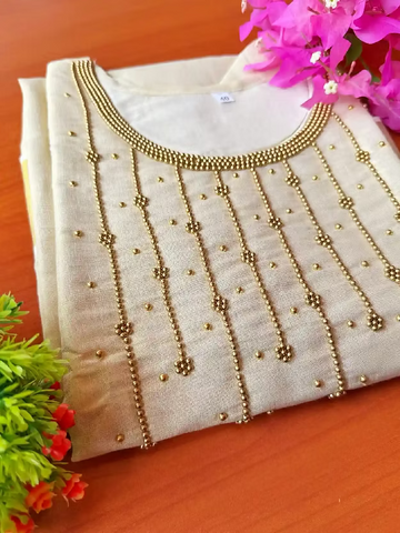 Golden Kasavu Tissue Kurthi with Stone Work