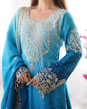 Moonga Silk Jacquard Suit with Handwork & Silk Georgette Embroidered Dupatta