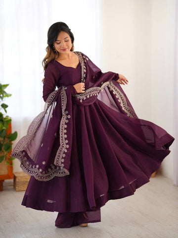 Party Wear Look Gown-Dupatta in Heavy Embroidery Sequence Work