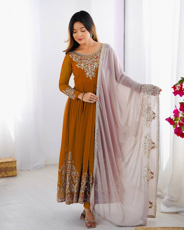 Gown-Dupatta in Heavy Multy Thread Embroidery Sequence Work