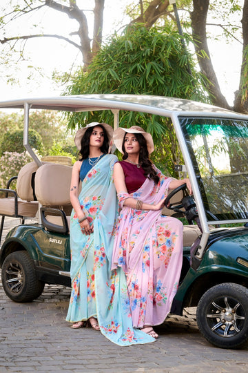 Floral Pearl-Edged Weightless Marble Saree with Banglory Blouse